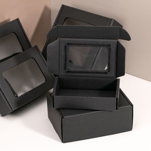 Custom Logo <b>Black</b> Kraft Corrugated Mailer <b>Box</b> with Clear PVC Window Eco-friendly Shipping Gift Packaging One-stop Solution - Product Image 3