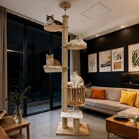 Arbre à chat de luxe sur mesure en bois massif, multi-niveaux, du sol au plafond, durable, avec griffoir, hauteur réglable, type villa pour chat