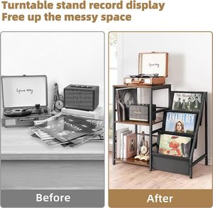 Support de disque vinyle Table d'extrémité Stockage de disques à 3 niveaux Support de table tournante Support de table de tourne-disque - Product Image 4
