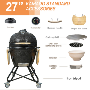 Barbecue <span class=keywords><strong>Kamado</strong></span> Auplex Série Big <span class=keywords><strong>Joe</strong></span> 27 pouces, robuste, en céramique, au charbon de bois, fumoir, EN-1860, prix usine - Product Image 2