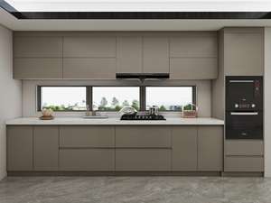 Juego de Muebles de Cocina Gris Moderno con Fregadero, Madera Contrachapada, MDF, Tablero de Partículas con Revestimiento de Melamina para Apartamentos - Product Image 2