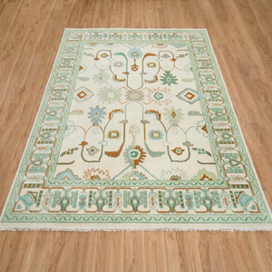 Tapis classique à motifs floraux noué à la main, rectangulaire, à poils plats, tissé, pour la décoration du salon, motif ivoire, vert, orange - Product Image 1