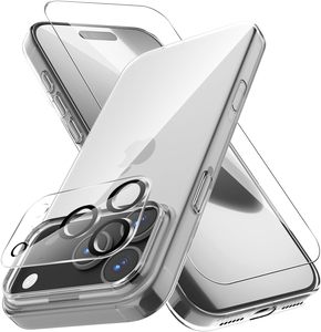 Custodia per telefono trasparente 3 in 1 con protezione dello schermo in vetro temperato e pellicola per obiettivo della fotocamera per iPhone 17 16 15 14 13 12 Pro Max - Product Image 1
