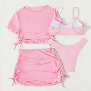 Traje de Baño de 4 Piezas Color Rosa para Mujer, Talla Grande, Personalizado, Fabricante OEM - Product Image 1
