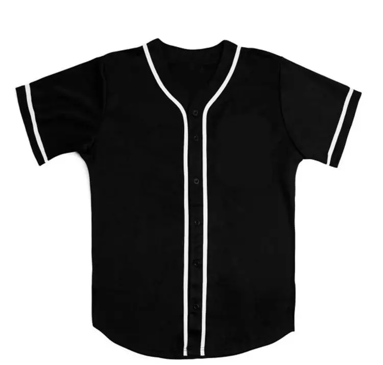 เสื้อยืดเบสบอลคอวีสีดำและสีขาวปุ่มเปล่าธรรมดา
