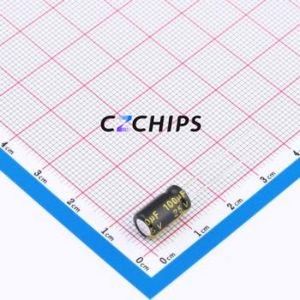 Condensateur électrolytique en aluminium à montage traversant CD26G1EM101E110T, montage traversant, D6.3xL11mm 100uF 20% 25V 291mA-100kHz - Product Image 1
