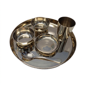 Ensemble de vaisselle en métal Kansa pur, best-seller, comprenant un plateau, un bol, une cuillère, un verre, fabriqué à la main, de haute qualité, passe au lave-vaisselle, durable - Product Image 1