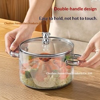 Marmite à soupe moderne en verre résistant à la chaleur, casserole transparente côtelée avec couvercle et double poignée pour cuisinière à gaz, compatible lave-vaisselle