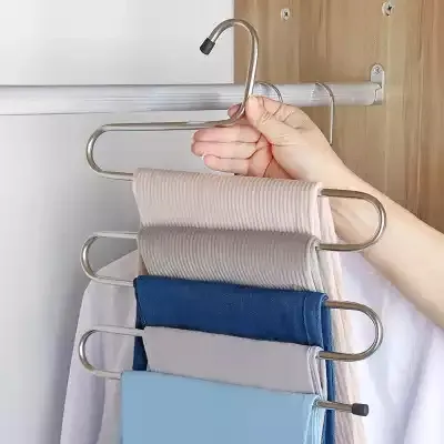 R1005 Pants Hangers Space Saving Stainless Steel Trousers Hanger 5 Layers Multi Jeans Pant Rack S Type Clothes Pant Hanger