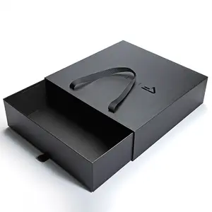 Caja de papel de cartón OEM con logotipo personalizado, embalaje deslizante de regalo, Cajas de Regalo de Cajón Grande negro