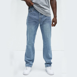 <span class=keywords><strong>Jean</strong></span> <span class=keywords><strong>droit</strong></span> pour homme 100% coton, denim bleu délavé vintage, coupe classique, pantalon urbain minimaliste, vêtements décontractés - Product Image 1