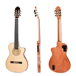 Vente en gros Offre Spéciale <span class=keywords><strong>Guitare</strong></span> <span class=keywords><strong>classique</strong></span> en épicéa massif à corps mince de 39 pouces Cordes de nylon <span class=keywords><strong>Guitare</strong></span> silencieuse - Product Image 1