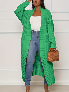 Maglione Lungo a Maglia Grossa con Apertura Frontale, Morbido sulla Pelle, Vestibilità Ampia con Grandi Tasche per Passeggiate, Look Casual e Appuntamenti - Product Image 1