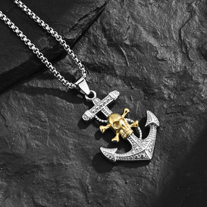 Stile europeo e americano degli uomini in acciaio inossidabile barca ancora ciondolo pirati della collana catene ispirate ai Caraibi - Product Image 2