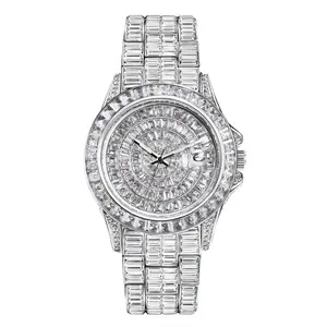 Dropshipping Icy Princess Bust Down Fully Baguette Diamond Big Face Watch Fancy Fine Bracelet Jewelry Bling Gift Watch For Girls