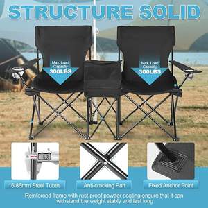 مخصص بمقعد مزدوج محمول للترفيه والرحلات والصيد حديقة تخييم قابلة للطي مع مظلة وكيس ثلج - Product Image 4