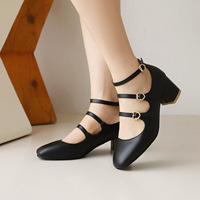 Chaussures de mariée pour le commerce transfrontalier, à bout carré, idéales pour le travail et les trajets quotidiens, talon épais de 6 cm, tige en PU, bride à boucle d'été