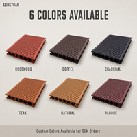 Plancher en bois-plastique WPC 01 à grain droit et rainures étroites, résistant aux UV, pour espaces extérieurs commerciaux