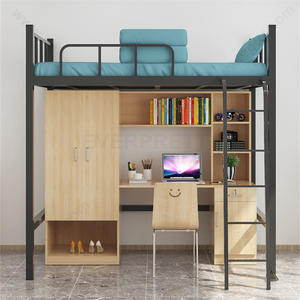 Litera Alta de Metal con Sistema de Casilleros y Escritorio, Muebles para Albergue Juvenil o Dormitorio - Product Image 1