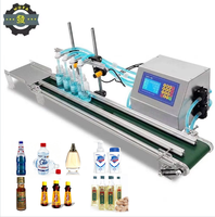 Machine de remplissage semi-automatique à 4 têtes pour bouteilles en plastique et en verre, idéale pour les petits échantillons de boissons, jus et bière, avec convoyeur