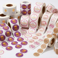 Stiker Logo Bulat Custom Tahan Air untuk Burger Makanan Cepat Saji 2/3 Inci, Stiker Gulung untuk Bawa Pulang, Embossed & Hot Stamping Foil Emas