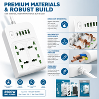 Stop Kontak Universal Multifungsi 4U+1PD(2A) Kabel Ekstensi 4 Outlet 2M Kabel Dapat Disesuaikan Hub Daya Bengkel