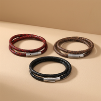 Bracelet en cuir tressé en acier inoxydable à double tour avec fermoir magnétique, personnalisable, noir, rouge, marron, pour hommes et femmes, vente en gros, OEM