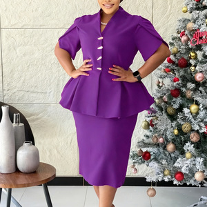 D3358 Último Diseño Vestidos <span class=keywords><strong>de</strong></span> Verano para Mujer Casual Elegante con Volantes Cuello en V Manga Corta Ajustado Vestido <span class=keywords><strong>de</strong></span> Oficina para Dama Africana - Product Image 4
