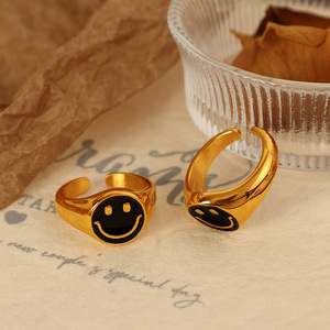 Smiley Face Gold Plated Open <b>Ring</b> Unisex Fashion Jewelry Gift - Product Image 4