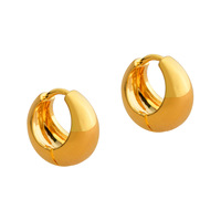 Boucles d'oreilles minimalistes en cuivre plaqué or véritable, style Instagram Dongdaemun, finition unie, pour femmes, bureau/carrière