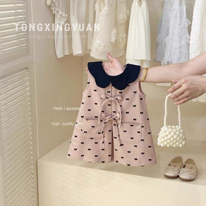 Child Star Circle Girls Sleeveless Cotton Dress With Petal Collar Summer Breathable Vest Style - Product Image 1