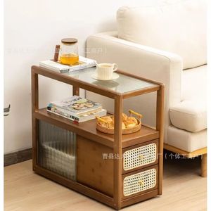 Étagère de rangement en bois de style japonais à 3 niveaux, table d'appoint mobile pour salon, armoire de cuisine avec tiroirs - Product Image 3