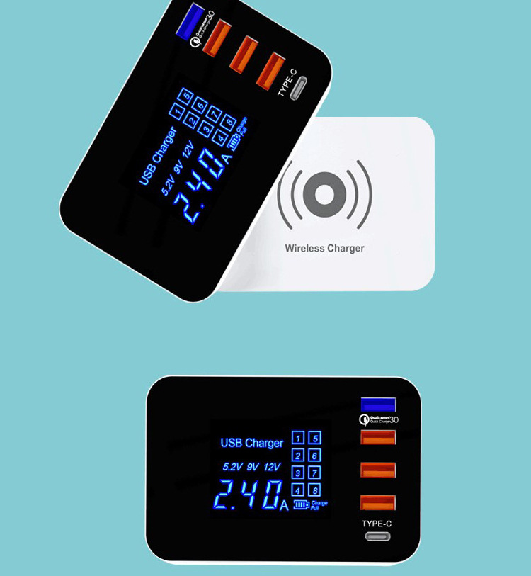 Зарядное устройство с 4 USB-портами типа C, быстрое зарядное устройство QC 3,0, беспроводное зарядное устройство для мобильных телефонов samsung,iPhone