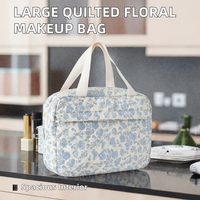 Grande Trousse de Maquillage Matelassée Coquette, Mignonne, Style Preppy, en Coton à Carreaux, Organisateur de Voyage pour Cosmétiques, avec Poignée Supérieure, Multi-Couches, Grande Capacité