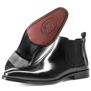 Bottes Chelsea en cuir véritable noir à bout pointu, chaussures habillées pour hommes, à enfiler, pour le bureau et la carrière, toutes saisons, semelle extérieure en caoutchouc - Product Image 6
