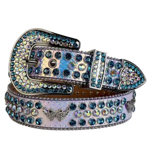 Designer fashion leather Girls rhinestone belt strap western country crystal studded conchos belt men wholesale