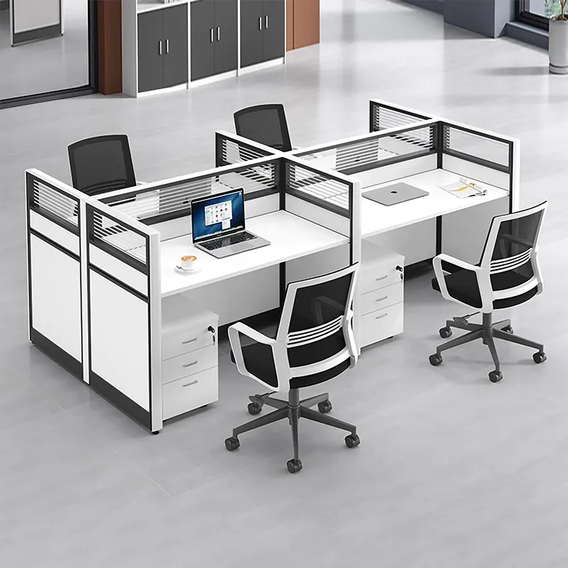 Muebles comerciales de diseño moderno, estación de trabajo para 4 personas, mesa de personal de oficina