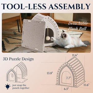 Casa para Mascotas Plegable y Ecológica Personalizable, Casa para Gatos Apilable de Fieltro, Juguete Colgante, Material RPET Lavable y Extraíble para Interiores - Product Image 3