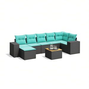Set Divano da Esterno Moderno in Polyrattan Nero per 8 Persone con Cuscini - Design Contemporaneo - Product Image 1