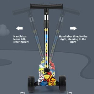 높이 조절 가능한 유아용 킥 그래피티 모던 플라스틱 스쿠터 LED 플래시 휠 접이식 3륜 어린이 스쿠터 3-12세용 - Product Image 5