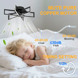 Ventilateur de plafond géométrique noir à 6 lumières avec éclairage, profil bas, LED, télécommande et contrôle par application pour chambre et salon - Product Image 6