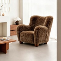 Nordischer Relaxsessel Einzelsofa Plüsch-Freizeitstuhl mit Schwammfüllung Holzrahmen Wohnzimmer Designer-Sofa