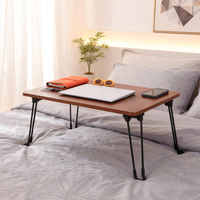 Bureau d'ordinateur portable pliable en métal noir sur mesure avec pieds en U, table basse en bois massif couleur noyer noir pour lit
