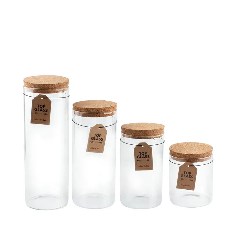 Transparent Bath Salt Jar 4Pcs High Borosilicate Glass Jar With Cork Wood Stopper