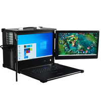 Ordinateur robuste MACASE à trois écrans pliables de 17,3 pouces avec résolution LCD 1920x1080, prend en charge les cartes mères EATX jusqu'à 140 mm, refroidissement intégré
