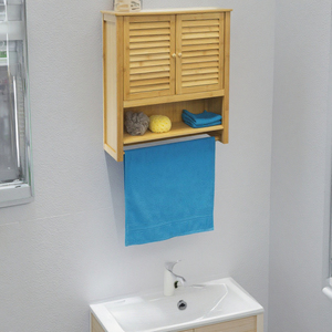 <span class=keywords><strong>Meuble</strong></span> <span class=keywords><strong>de</strong></span> <span class=keywords><strong>rangement</strong></span> mural en bambou personnalisé avec étagère réglable en hauteur et porte-serviettes - Product Image 2