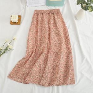 Women's Vintage Floral Printed Chiffon <strong>Skirt</strong> <strong>Elastic</strong> High Waist Breathable Casual Midi <strong>Skirt</strong> for Beach Summer Fast Service - Product Image 5