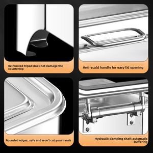 Estación de Buffet Eléctrica Cuadrada de Acero Inoxidable Plateado con Tapa Abatible Visible para Hoteles y Restaurantes - Product Image 3