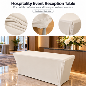 Housse de table rectangulaire extensible en spandex lavable en machine pour les commandes personnalisées d'hôtels, de traiteurs et d'équipements de service de banquet - Product Image 4