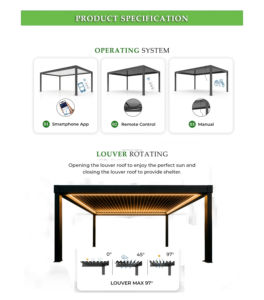 Pérgola Manual de Aluminio a Medida 3x3-7.5x4m, Techo Retráctil para Balcón y Jardín Resistentes a la Intemperie - Product Image 3